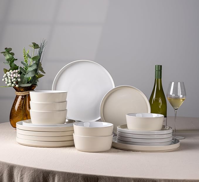 AmorArc Ceramic Dinnerware Sets for 6, 18 Piece Stoneware Plates and Bowls Set, Chip and Crack Resistant Plates Set, Dishwasher & Microwave Safe Dishes - Service for 6