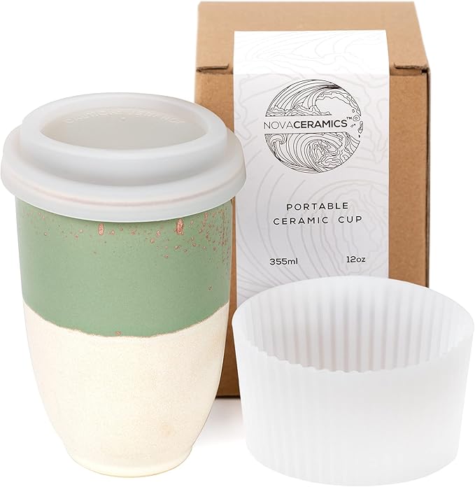 Travel Mug - Ceramic To Go Coffee Mug With Lid – Travel Mug Ceramic To Go Cup – Microwave & Dishwasher Safe Ceramic Coffee Mug With Lid - Gifts For Women Men Him Her – 12oz – Sage Green