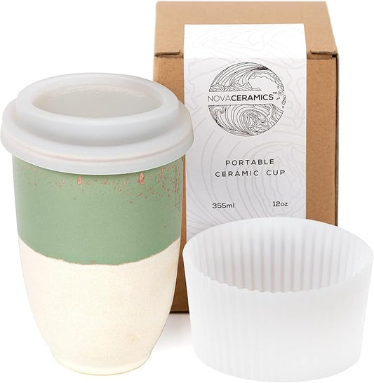 Travel Mug - Ceramic To Go Coffee Mug With Lid – Travel Mug Ceramic To Go Cup – Microwave & Dishwasher Safe Ceramic Coffee Mug With Lid - Gifts For Women Men Him Her – 12oz – Sage Green