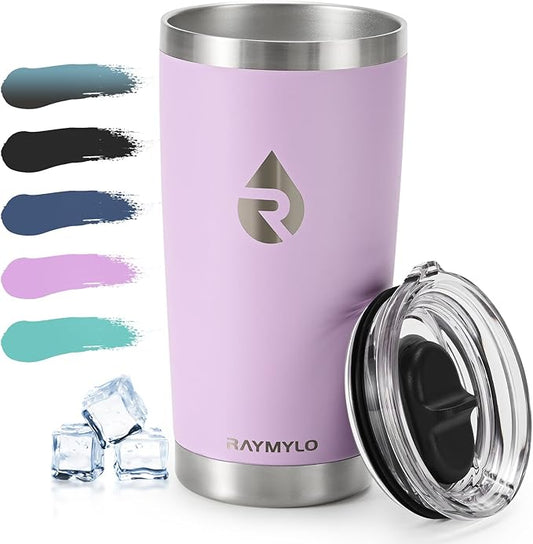 20 oz Coffee Tumbler - Insulated Stainless Steel Travel Mug for Hot/Cold, Spill Proof with BPA-Free Detachable Lid, Coffee Cup Fits Most Car holder, Includes Chic Stickers, Light Purple