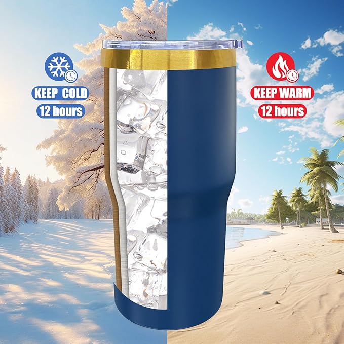 20 oz Tumbler Stainless Steel Tumbler with Lid and Straw, Double Wall Vacuum Insulated Travel Coffee Mug for Laser Engrave, Powder Coated Cups for Hot and Cold Drinks (Navy,1 pack)