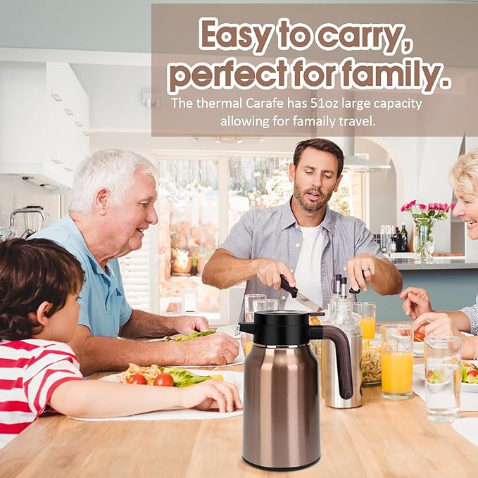 51oz Thermal Coffee Carafe, Stainless Steel Carafes for Hot Liquids 12 Hours, Insulated Coffee Carafes For Keeping Hot Coffee, Hot Water, Tea, Hot Beverage (Gold)