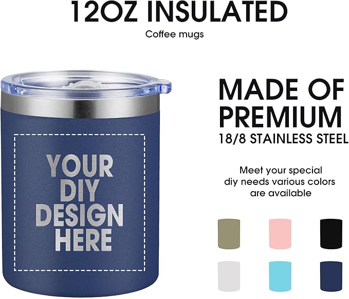 Personalized Custom Tumbler Print in USA 12oz 50Pcs Stainless Steel Travel Coffee Cup with Lid & Straw Double Wall Insulated Mug With Colorful Text Logo Photo