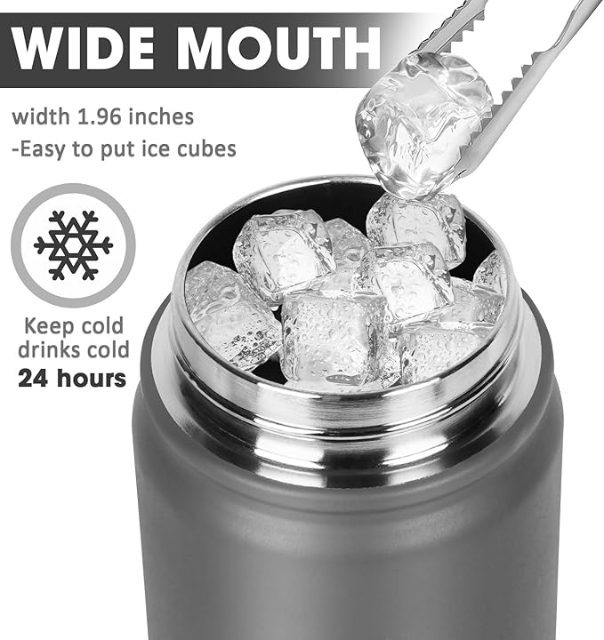 24 oz Insulated Water Bottle with Straw, Stainless Steel Double Wall Vacuum Thermos with Straw Lid Leak Proof, Wide Mouth Lid, Keep Cold and Hot