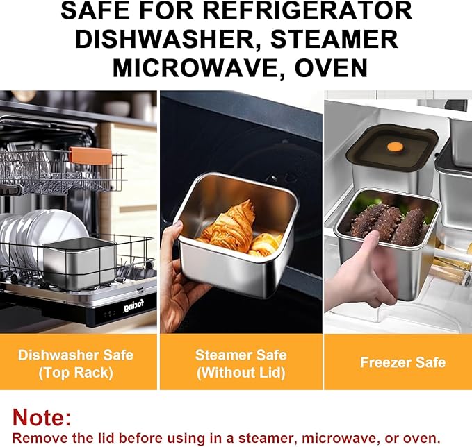 YUPER Stainless Steel Food Containers, Meal Prep Containers, Bacon Cheese Container for Refrigerator, Stainless Steel Containers with Lids Fruit Lunch Storage, 2 Pack (84+125OZ)