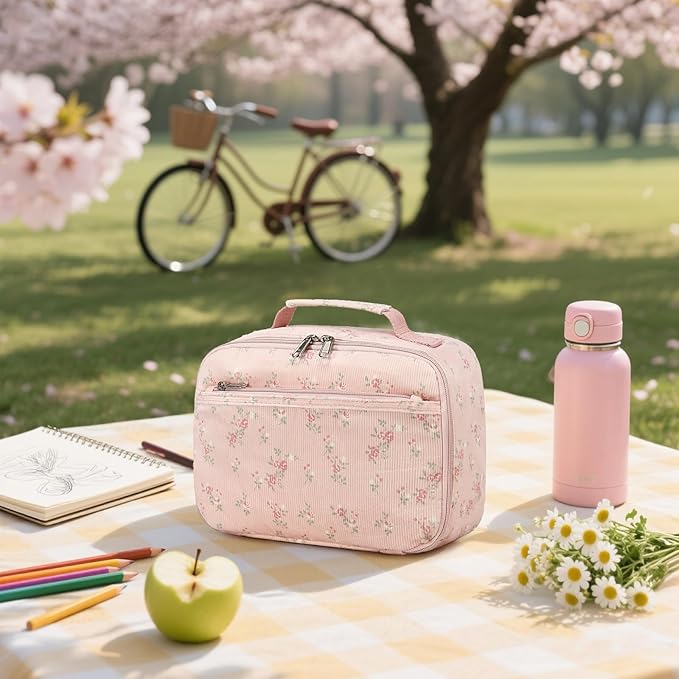 Bluboon Kids Girls Lunch Bag Insulated Lunch Box for school Corduroy Lunch Cooler Organizer School Kids Lunch Tote