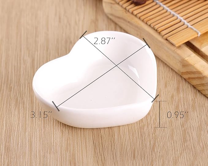 WHJY White Love Heart Shaped Ceramic Side Dish Bowl, Contemporary Porcelain Side Dishes Bowl, Seasoning Dishes Soy Dipping Sauce Dishes for Wedding Birthday Party- Set of 6