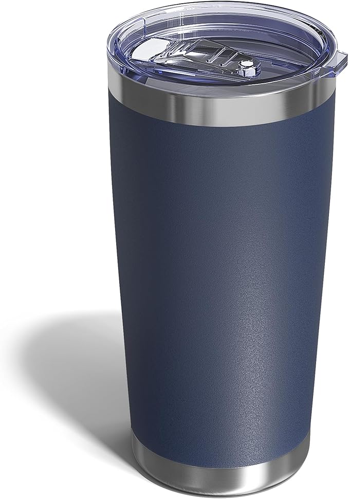 Travel Coffee Tumbler 20oz, 1 Pack Leakproof Travel Coffee Mug with Lid and Straw, Stainless Steel Double Wall Vacuum Insulated Tumbler for Hot/Iced Drinks (Textured Matte, Navy Blue)