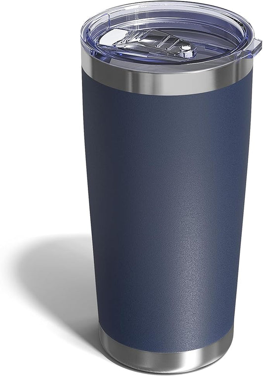 Travel Coffee Tumbler 20oz, 1 Pack Leakproof Travel Coffee Mug with Lid and Straw, Stainless Steel Double Wall Vacuum Insulated Tumbler for Hot/Iced Drinks (Textured Matte, Navy Blue)