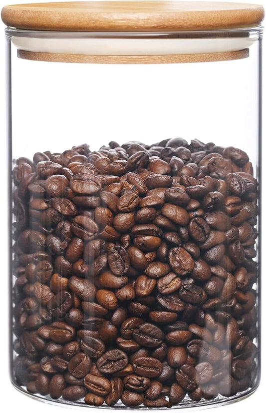 umieo Glass Food Storage Containers with Bamboo Lids Large Glass Food Storage Jars for Coffee Bar Tea Sugar (‎Clear Glass)