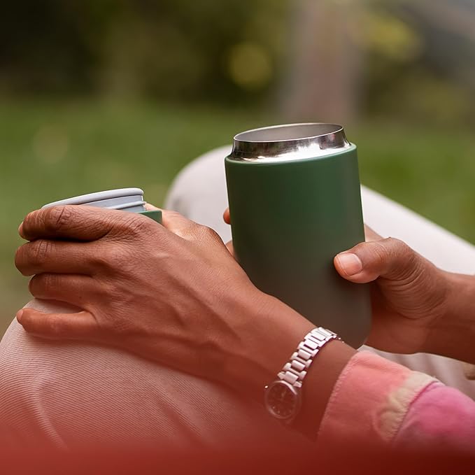 Fellow 12 oz Carter Move Travel Mug - Vacuum-Insulated Stainless Steel Travel Coffee Mug - Coffee Tumbler with Ceramic Interior and Splash Guard - Cargo Green