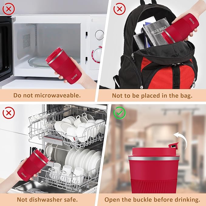 KETIEE Travel Coffee Mug Spill Proof 12oz, Insulated Travel Mug to Go, Reusable Coffee Cup with Seal Lid, Vacuum Stainless Steel Tumbler for Hot/Cold Drinks (Red)