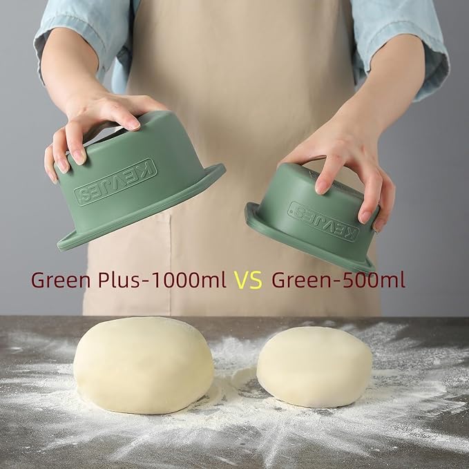 1000ml PLUS Individual Pizza Dough Proofing Containers with Airtight Lids – Food Grade Silicone, Freezer/Fridge/Dishwasher Safe – For Margherita, Pepperoni, Neapolitan Pizza – 2 Pack (Green)