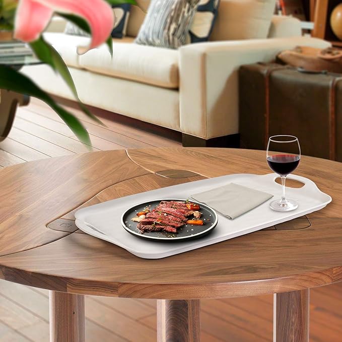 TP Serving Tray with Handles, Large Rectangle Melamine Serving Platter Set of 2, Pure White (19” x 12”)