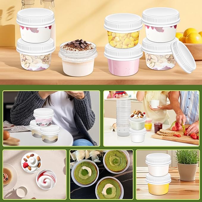 10 Pack 8oz Reusable Small Plastic Containers with Screw Lids, Small Food Storage Freezer Containers, Deli Containers Stackable Food Storage Jars, Sauce Condiment Jars Lunch Box Accessories