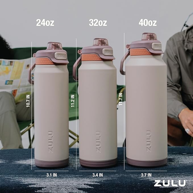 ZULU Powerfill Pro 40oz Stainless Steel Water Bottle with Quick Fill Lid, Triple Walled Vacuum Insulated Metal, Leak Proof Locking Lid, Sip and Chug, Reusable BPA Free, Driftwood