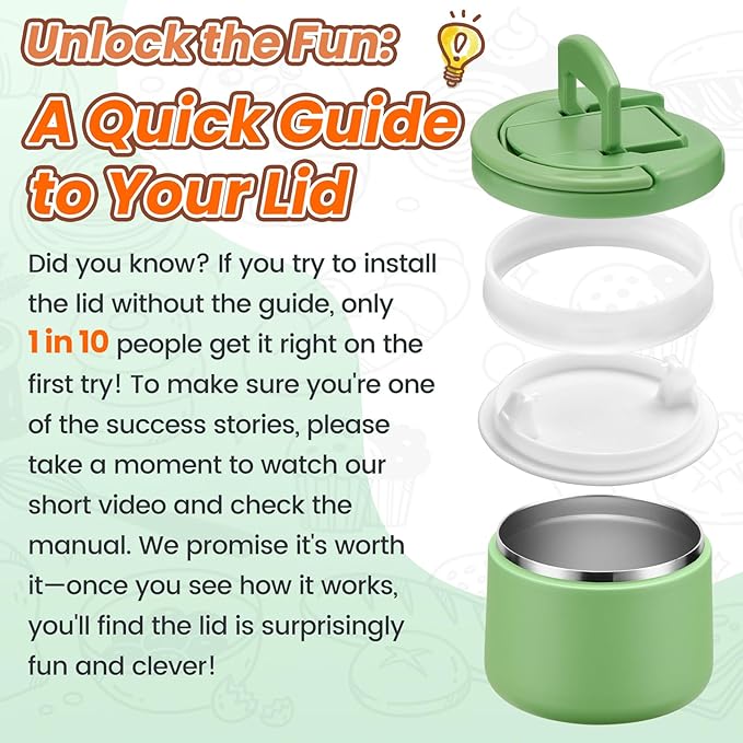 Soup Thermo for Hot Food Kids 14oz Lunch Containers with Buckle Lid Wide Mouth Hot Food Jar Vacuum Insulated Stainless Steel Bento Box Leakproof with Spoon(Green)