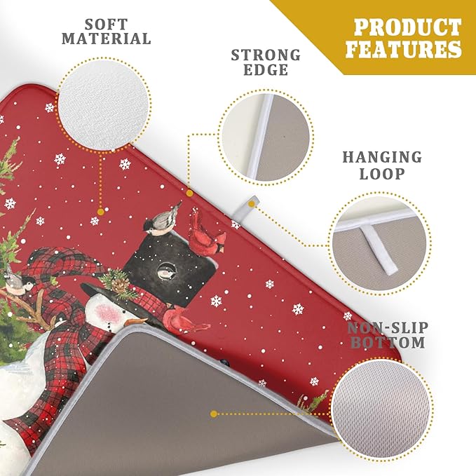 Christmas Tree Snowman Dish Drying Mats for Kitchen Counter 18×24 Inch Bird Snowflake Large Microfiber Drying Mat Kitchen Accessories Dish Rack Mat Drainer Pad Washable Absorbent