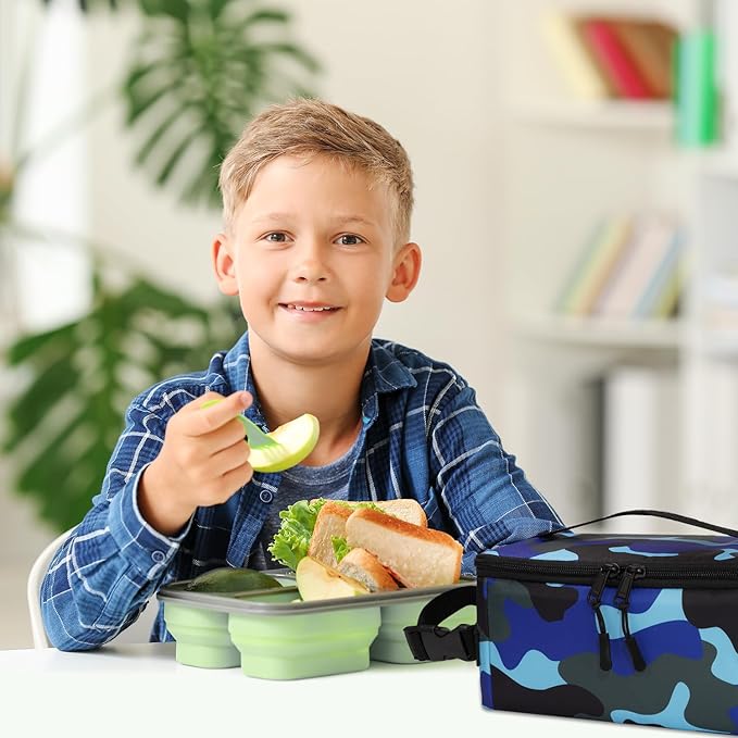 Cerbonny Small Lunch Box for Kids/Adult, Mini Cooler Bag with Buckle Handle, Insulated Cooler Bag for Work/School Travel, Camo