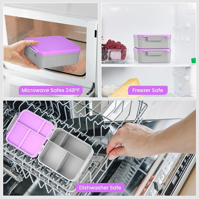 Bento Lunch Box Set with 17oz Soup Thermo, Lunch Box for Kids with Folding Fork & Spoon, Leakproof Lunch Food Containers with 4 Compartment for School, Office, Travel and Park Pinic