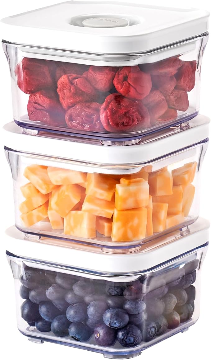 VAKUEN Premium Airtight Food Storage Containers, Mini Square 3pc/set(0.32qt), Smart One-Click Seal Lid, No Hinges, 100% Leak Proof, BPA-FREE, Dishwasher, Freezer & Microwave Safe