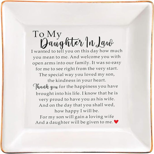 to My Daughter in Law Gift from Mother in Law Ceramic Jewelry Tray Dish, Wedding Gift for future Daughter-In-Law Gift