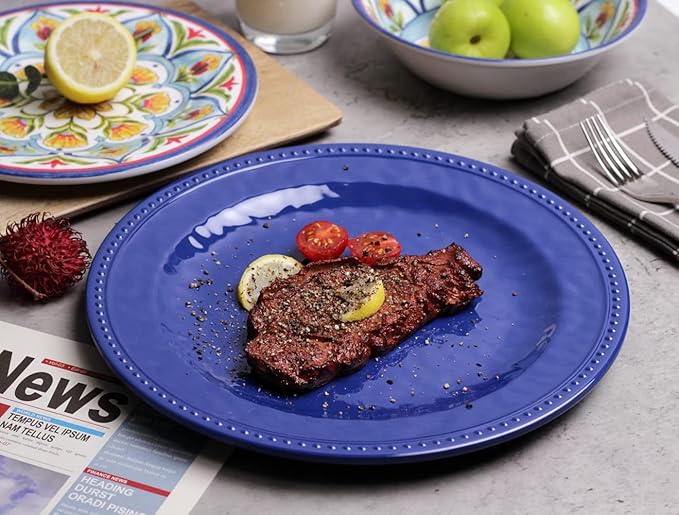 Melamine Dinnerware Sets, 12Pcs Dishes Set for 4, Plates and Bowls Sets Outdoor Dinnerware, Dishwasher Safe BPA free (Retro Style)