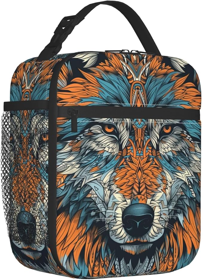 Wolf Lunch Box for Women Men, Insulated Lunch Box Reusable Portable Lunch Bag Cooler Tote Waterproof Lunch Container for Office Picnic Work Travel