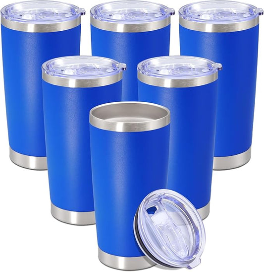 20 oz Tumbler with lid Double Wall Vacuum Insulated Tumblers Stainless Steel Coffee Mug Travel Coffee Tumbler Powder Coated Tumbler Cup Keep Hot&Cold - (Dark Blue 6 Pack)