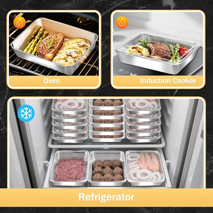 4 Pcs Stainless Steel Food Containers with Clear Lids, Stackable Snack Storage Boxes, Deli Meat Keeper for Refrigerator or Picnic, BBQ Party, Office, Gym Lunch