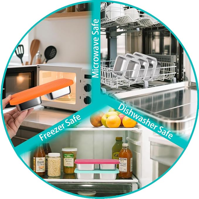 3 Pack Stainless Steel Snack Containers, 2 Compartment Snack Containers with Lids, Reusable Food Storage Containers for Travel, Outdoor, Camping(Orange/Red/Blue)