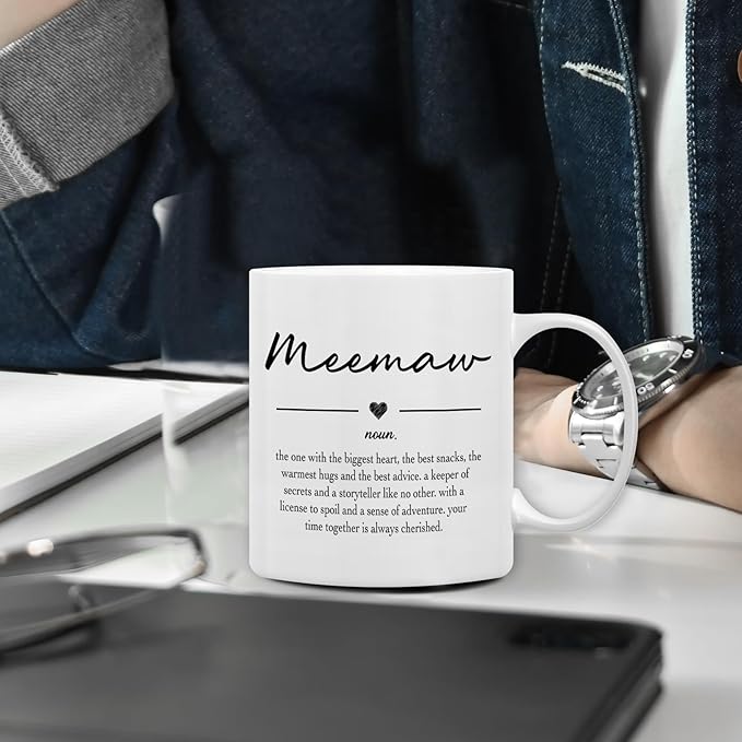 QASHWEY Meemaw Gifts Coffee Mug, Gifts for Meemaws Grandma from Grandkids Grandchildren, Grandma Coffee Mug, Mothers Day Mugs Tea Cup Gift for GrandmaMeemaw, Meemaw Definition CoffeeCup Ceramic 11oz