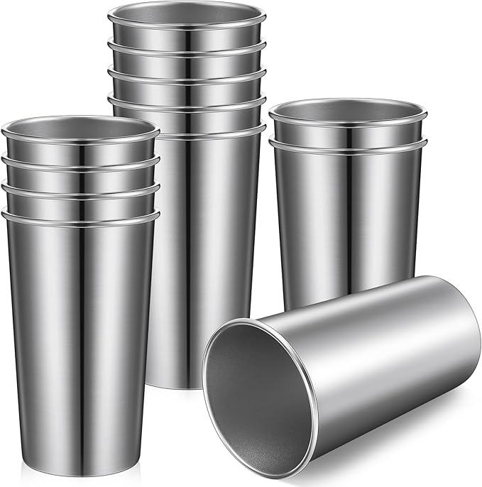 Bokon 12 Pack 20 oz Stainless Steel Cups Metal Cups Shatterproof Stacking Beer Pint Cups for International Coffee Day Bar Camping Restaurant Adults Travel Outdoor