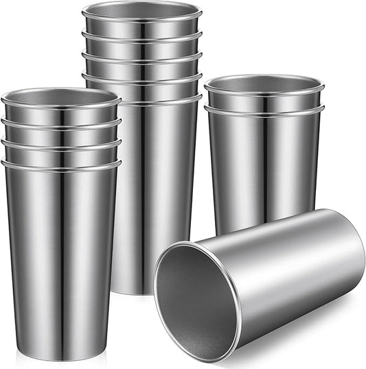 Bokon 12 Pack 20 oz Stainless Steel Cups Metal Cups Shatterproof Stacking Beer Pint Cups for International Coffee Day Bar Camping Restaurant Adults Travel Outdoor