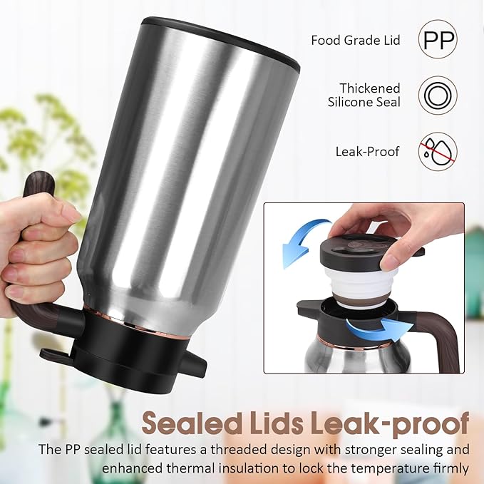 68oz Thermal Coffee Carafe, Stainless Steel Carafes for Hot Liquids 24 Hours, Insulated Coffee Carafes For Keeping Hot Coffee, Hot Water, Tea, Hot Beverage (Silver)