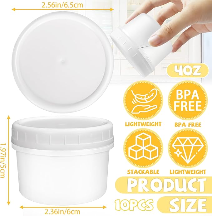 10 Pack 4oz Reusable Small Plastic Containers with Screw Lids, Small Food Storage Freezer Containers, Stackable Food Storage Jars, Sauce Condiment Jars Lunch Box Accessories