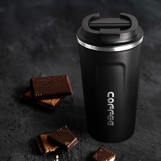 Smilatte 17oz (510ml) Vacuum Insulated Travel Mug, Leakproof Double Wall Stainless Steel Reusable Coffee Cup with Lid For Hot & Cold Drinks, Matte Texture Black
