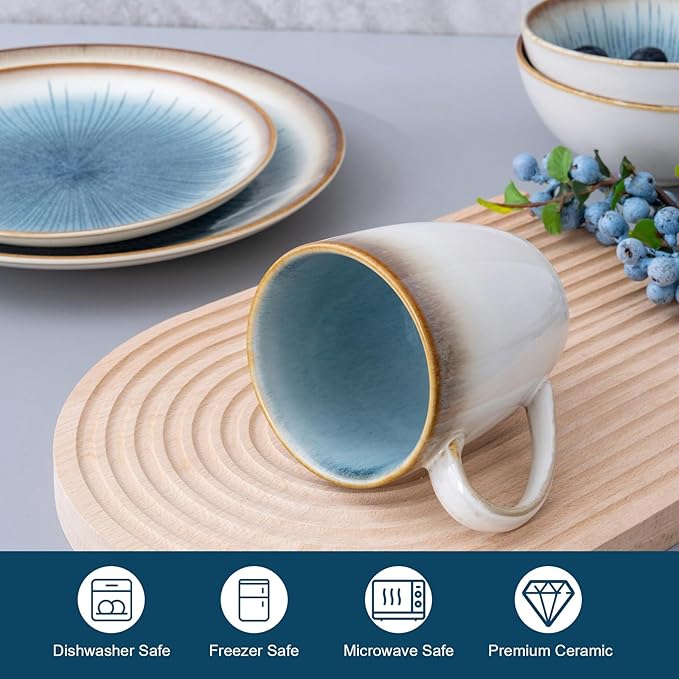 Dinnerware Set Stoneware 16 Pieces Service for 4, Stoneware Plates and Bowls Set Highly Chip and Crack Resistant Stoneware Set, Dishwasher Microwave Safe Dishes set