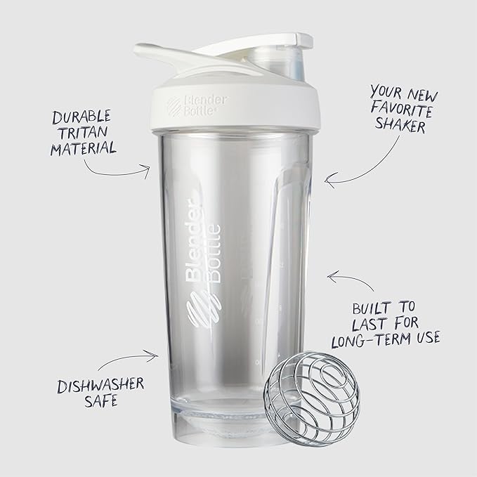 BlenderBottle Strada Tritan Shaker Bottle with Locking Lid, 28-Ounce, White