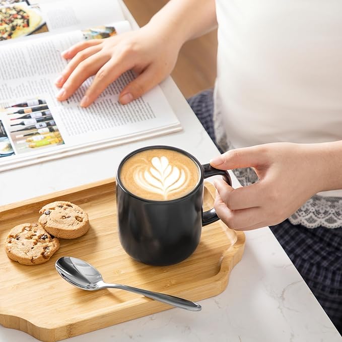 vancasso Stoneware Coffee Mugs Set, 12 oz Ceramic Coffee Cups for Latte Hot Tea Cappuccino Cocoa Milk Cups Set of 6, Dishwasher & Microwave Safe, Matte Black