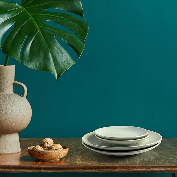 16-Piece Khakee Ceramic Dinner Set – Stoneware Plates, Bowls & Mugs – Modern Solid Colour Tableware for 4 – Microwave & Dishwasher Safe – Khakee Beige