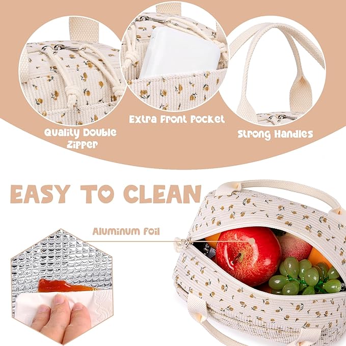 Bluboon Lunch Bag for Women Men Cute Corduroy Lunch Tote Bags Reusable Insulated Lunch Box Large Capacity Reusable Insulated Cooler for Work Picnic or Travel