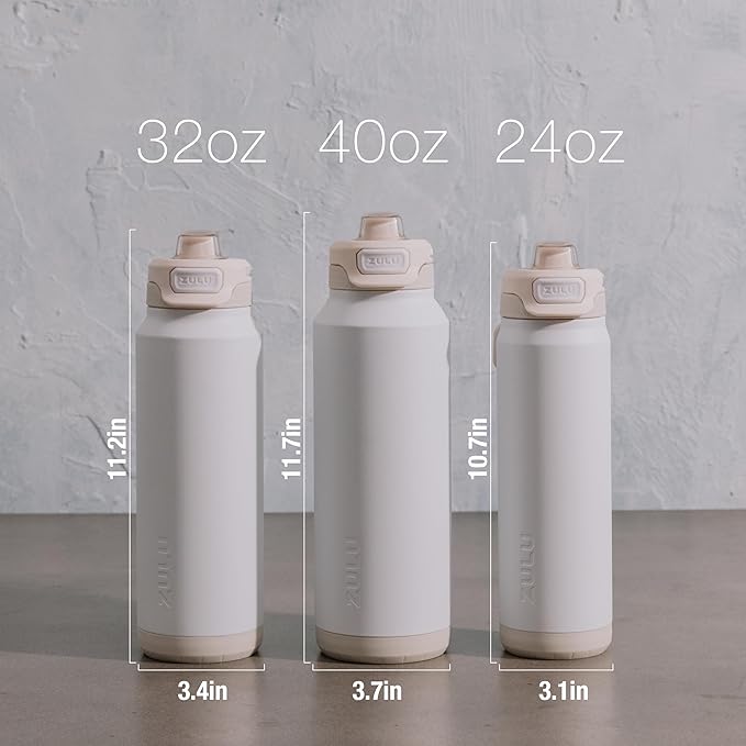 ZULU Powerfill Pro 40oz Stainless Steel Water Bottle with Quick Fill Lid, Triple Walled Vacuum Insulated Metal, Leak Proof Locking Lid, Sip and Chug, Reusable BPA Free, White
