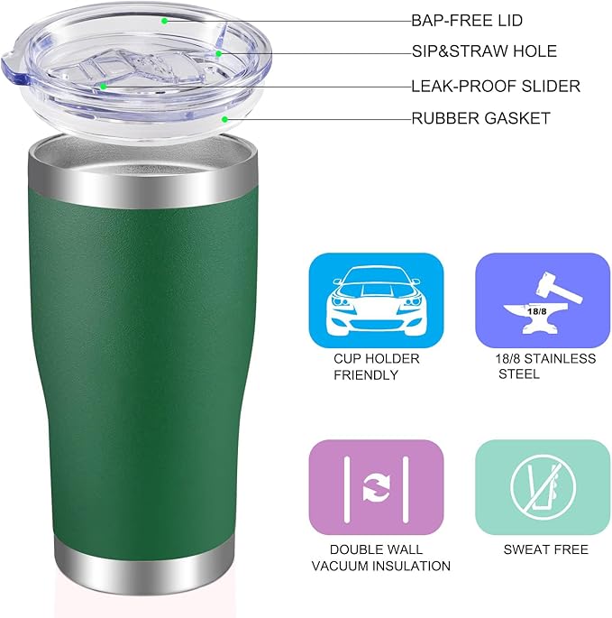 VEGOND 20oz Tumbler Stainless Steel Tumbler Cup with Lid And Straw Vacuum Insulated Double Wall Travel Coffee Mug(dark green package 1)