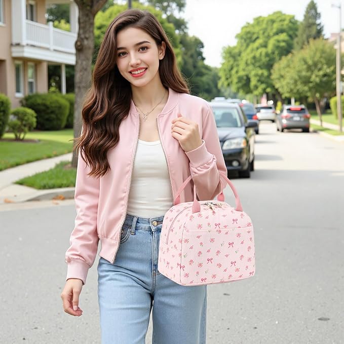 Bluboon Lunch Bag for Women Men Cute Corduroy Lunch Tote Bags Reusable Insulated Lunch Box Large Capacity Reusable Insulated Cooler for Work Picnic or Travel