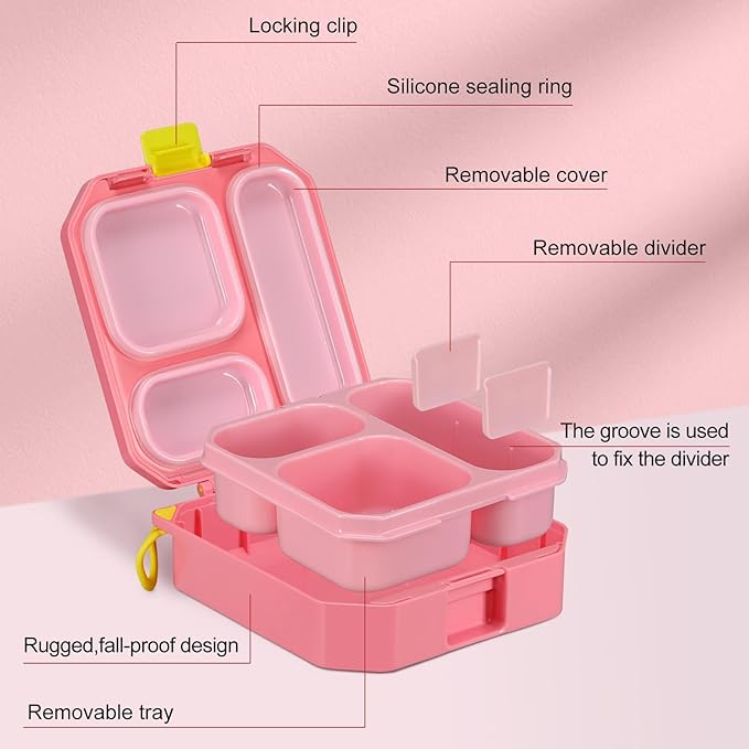 Bento Lunch Box for Kids with 12oz Soup Thermo Leak-Proof Lunch Food Container with 5 Compartment Thermo Hot Food Jar and Insulated Lunch Bag for Kid Toddler Girls Boys to School