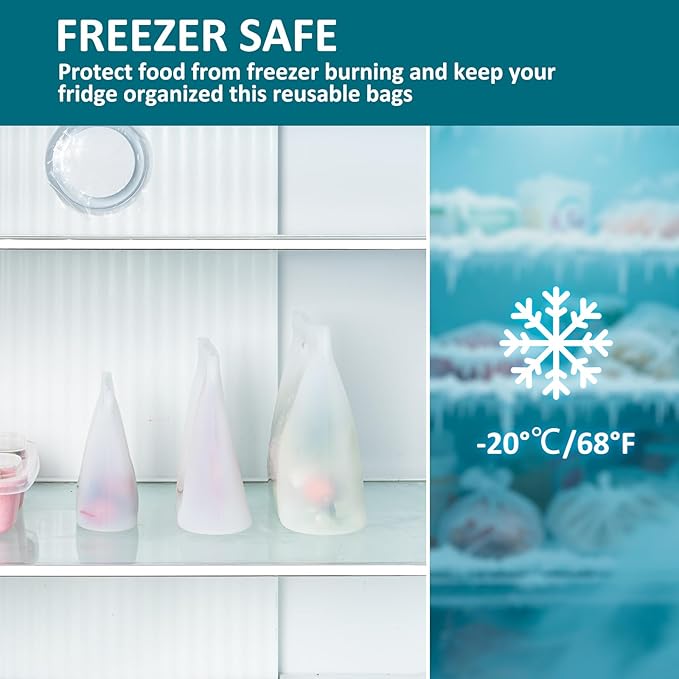 12-Pack Reusable Silicone Food Storage Bags, 100% Silicone Stand-Up Wide-Open Zip-Lock Reusable Storage Bags for Food, Freezer Microwave Oven Dishwasher Safe, Translucent, 4L 4M 4S