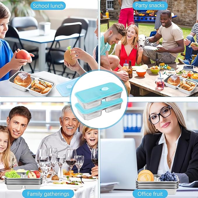 2PCS Snack Containers with Lids, Stainless Steel Snack Container, Double Compartment Grab and Go Snack Containers for Travel and Outdoor