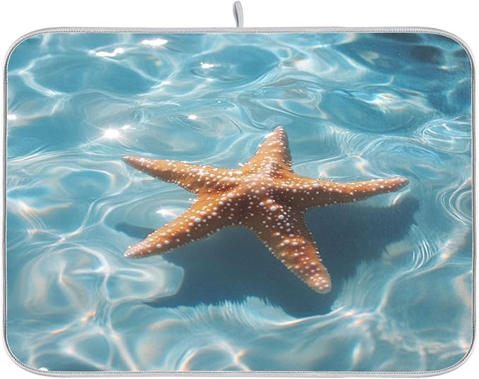 Starfish Floating Dish Drying Mat for Kitchen Counter Super Absorbent Dishes Pad Reversible Microfiber Protector Dish Draining Mats 18x24 inch