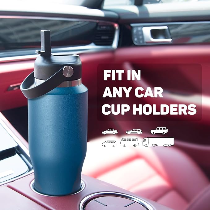 32oz Water Bottle Insulated with Powder Coated, Fit in Any Car Cup Holder, Water Bottles with Straw and Spout Lids, Stainless Steel Insulated Double Wall Leak-proof BPA Free to Keep Cold&Hot